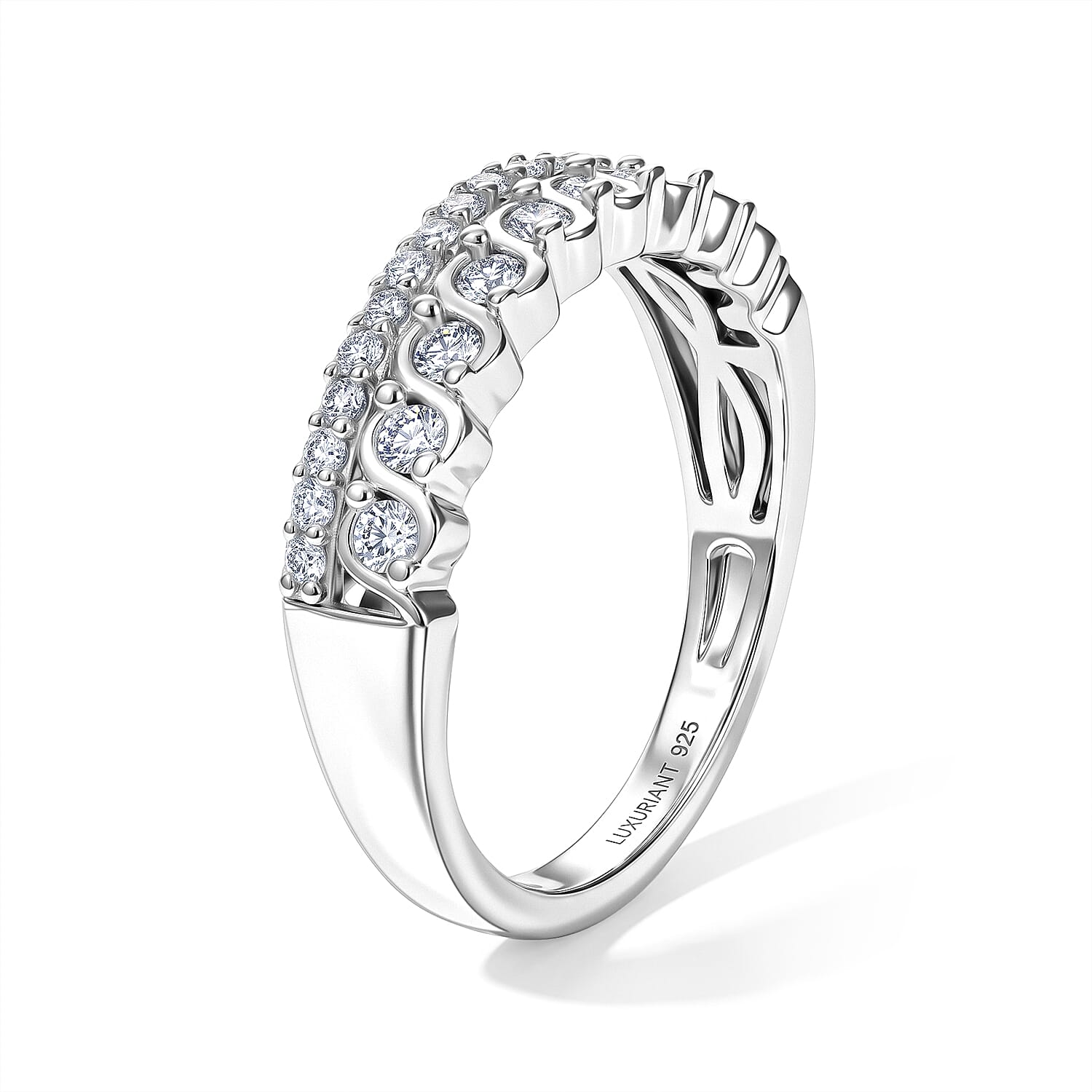 Luxuriant Lab Grown Diamond G-H SI 0.50 ctw Band Ring in Rhodium Over Sterling Silver (Size 10.0)
