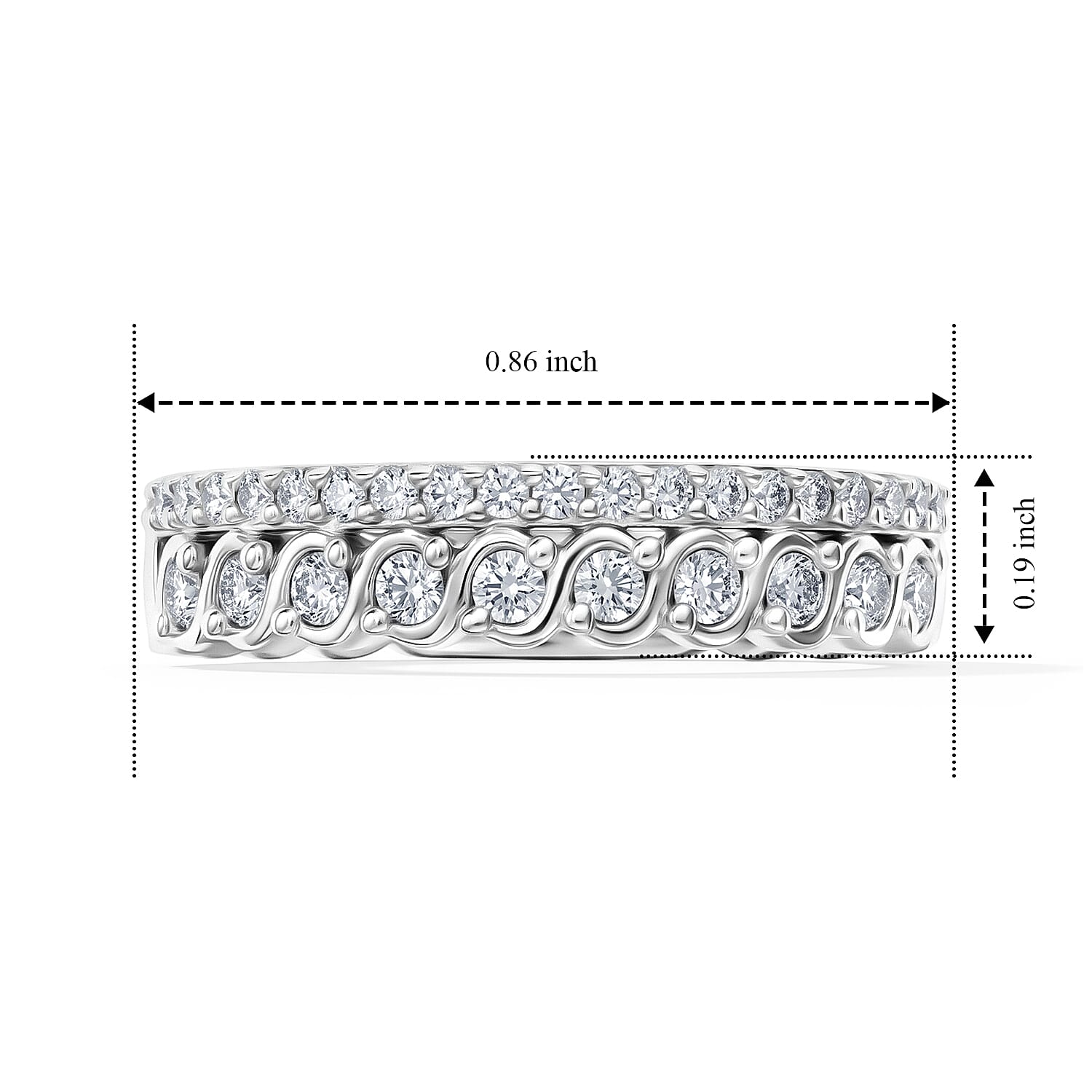 Luxuriant Lab Grown Diamond G-H SI 0.50 ctw Band Ring in Rhodium Over Sterling Silver (Size 10.0)