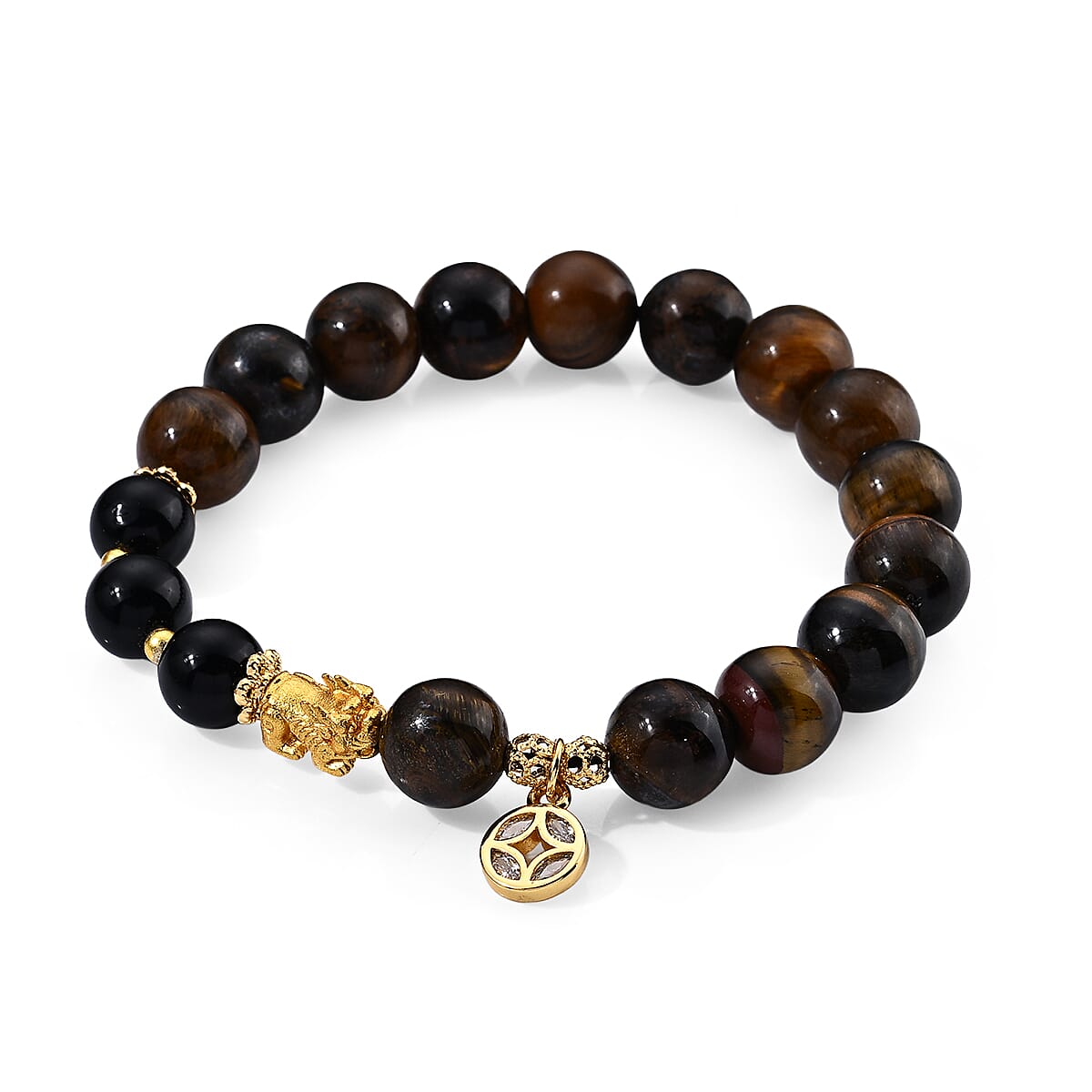 Tigers Eye and Black Obsidian 115.00 ctw Bracelet in Goldtone (6.00-6.50In)