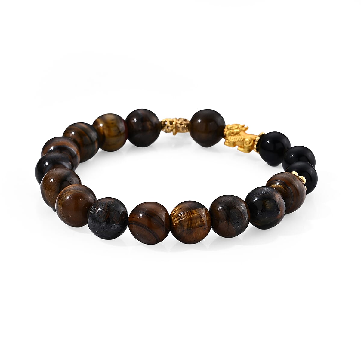 Tigers Eye and Black Obsidian 115.00 ctw Bracelet in Goldtone (6.00-6.50In)
