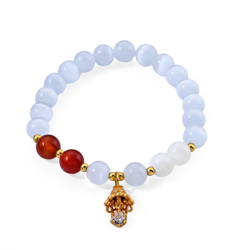 Lab Created Cat's Eye and Red Agate 75.00 ctw Bracelet in Goldtone (6.00-6.50In)