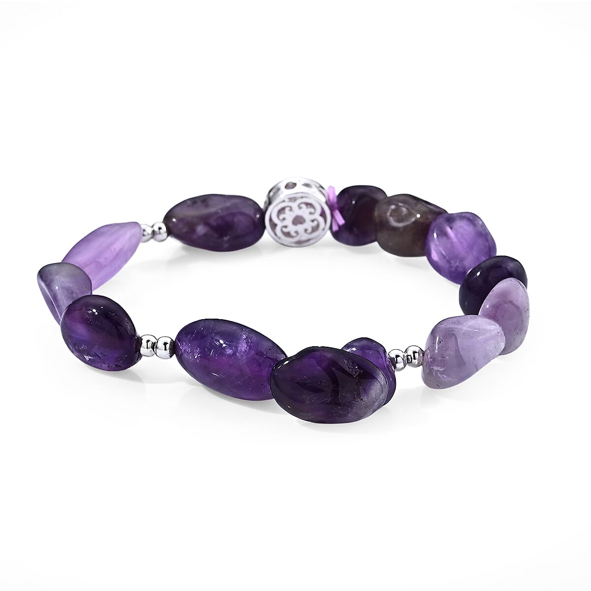 Austrian Purple Crystal Bracelet in Silvertone (6.00-6.50In)