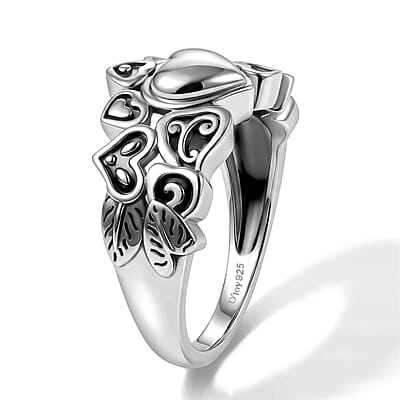 D'Joy Passport to Israel Artisan Crafted Heart Ring in Sterling Silver (Size 6.0) 5.30 Grams