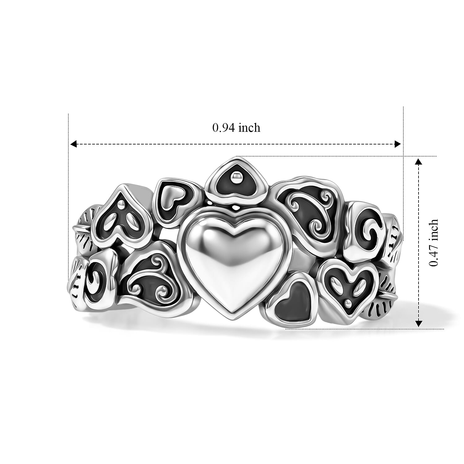 D'Joy Passport to Israel Artisan Crafted Heart Ring in Sterling Silver (Size 6.0) 5.30 Grams