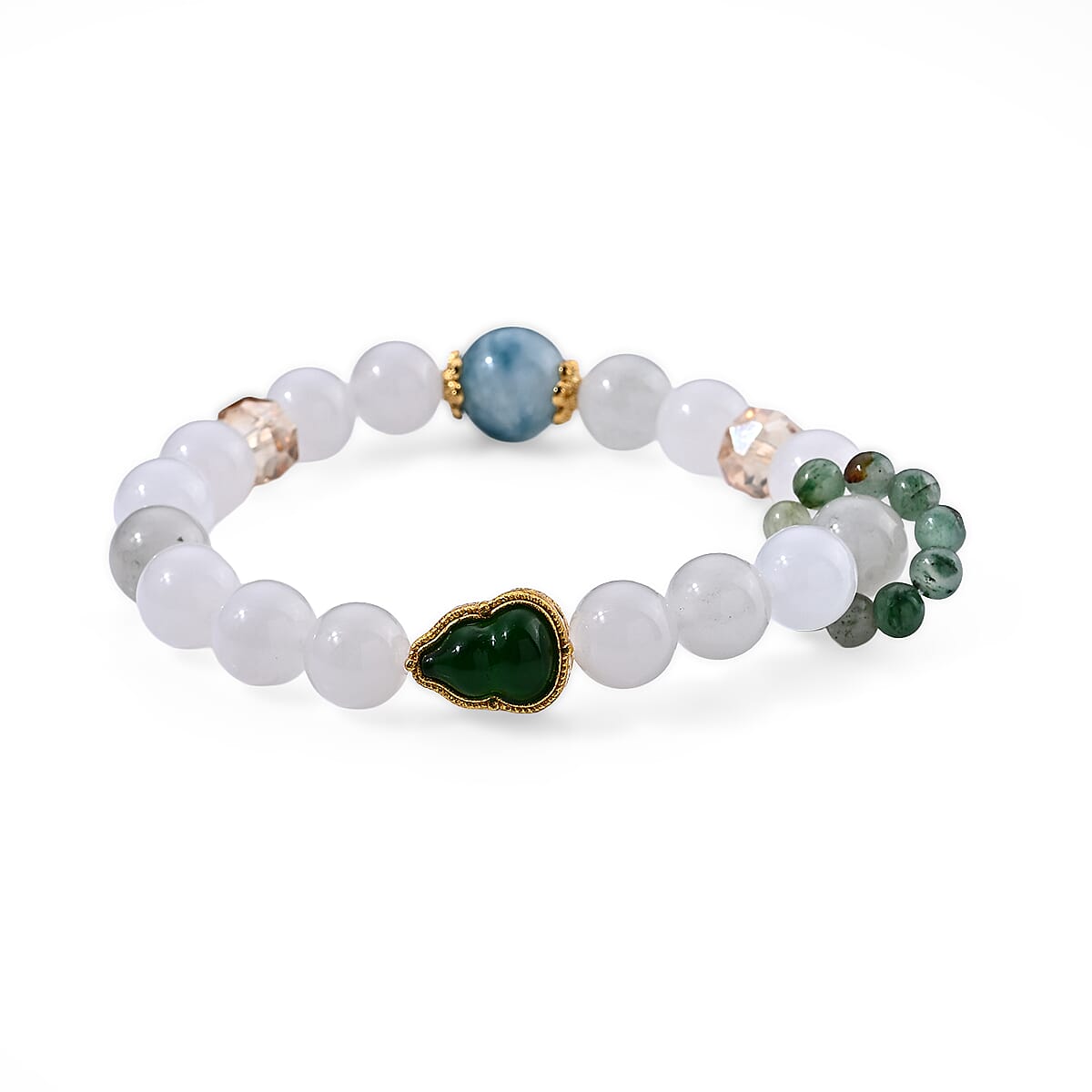 White Jade and Green Aventurine 95.00 ctw Bracelet in Goldtone (6.00-6.50In)