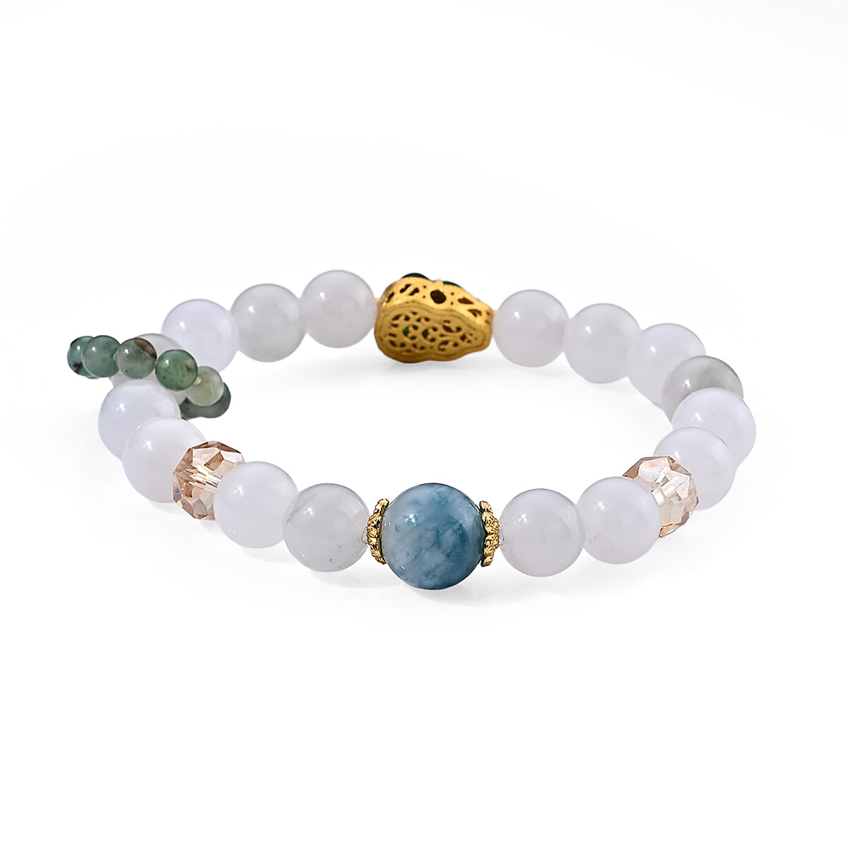 White Jade and Green Aventurine 95.00 ctw Bracelet in Goldtone (6.00-6.50In)