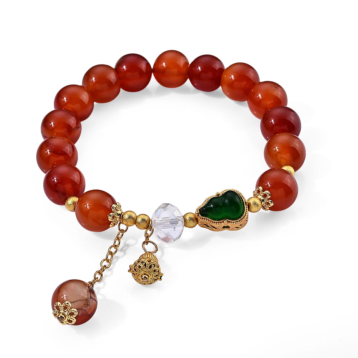 Red Agate 130.00 ctw Bracelet in Goldtone (6.00-6.50In)