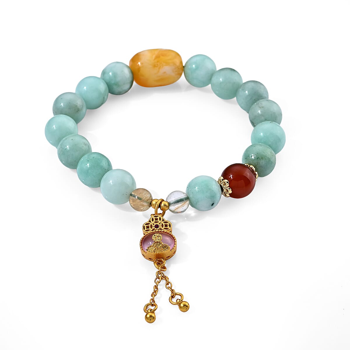 Green Jade and Red Agate 20.00 ctw Bracelet in Goldtone (6.00-6.50In)