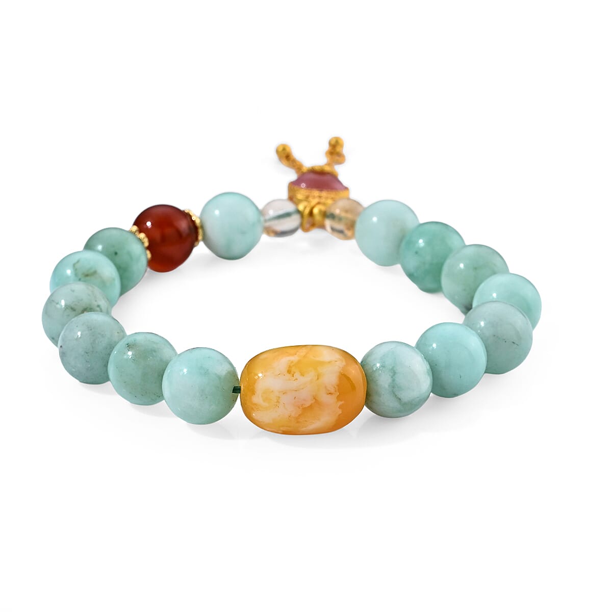 Green Jade and Red Agate 20.00 ctw Bracelet in Goldtone (6.00-6.50In)