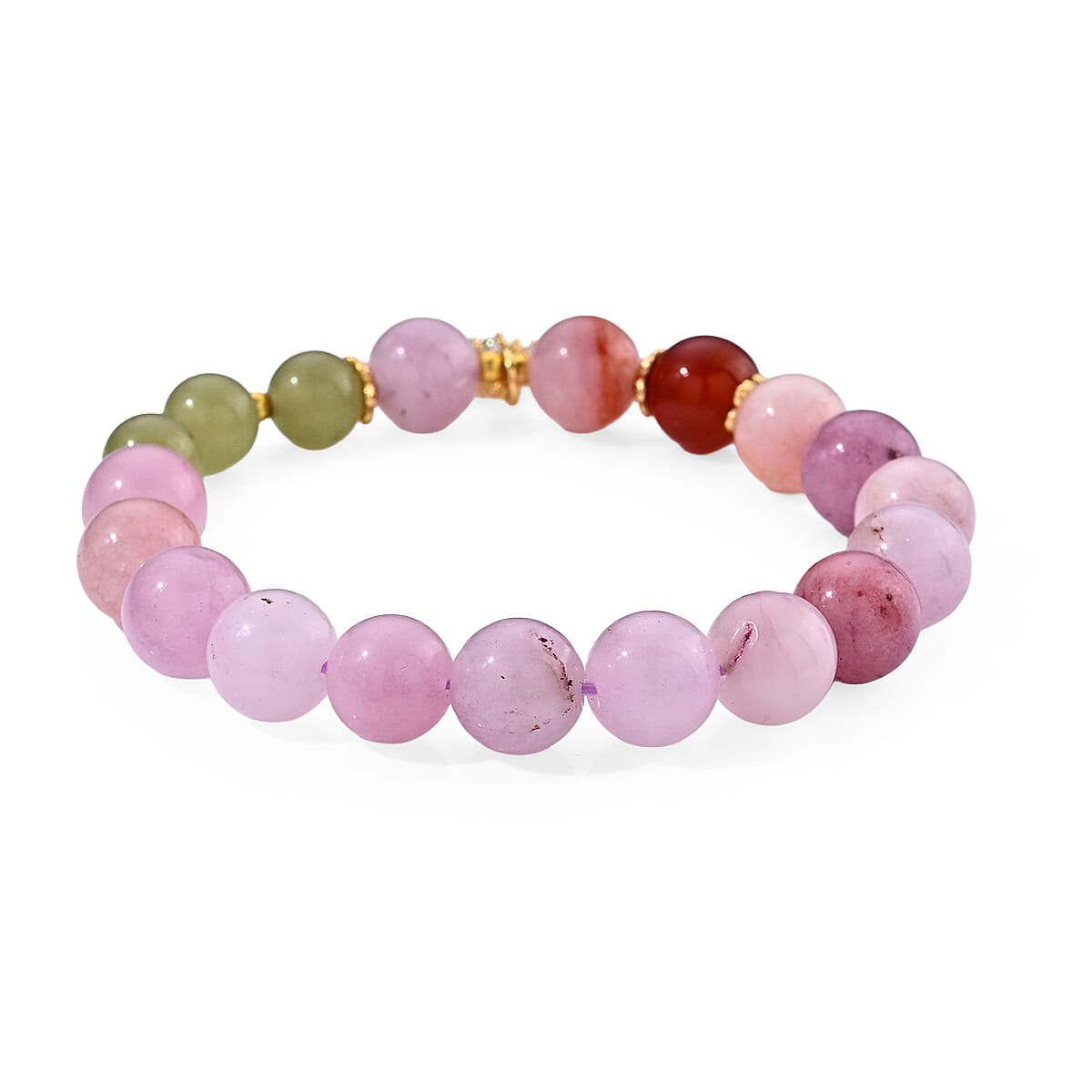 Green and Pink Jade 42.00 ctw Bracelet in Goldtone (6.00-6.50In)