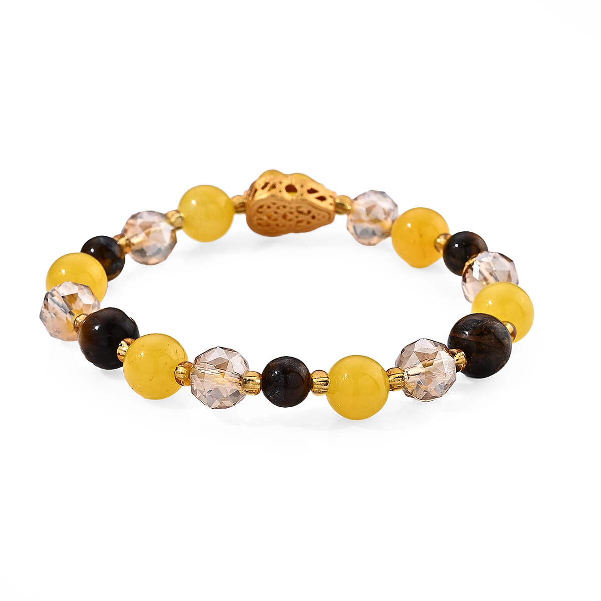 Tigers Eye and Yellow Agate 50.00 ctw Bracelet in Goldtone (6.00-6.50In)
