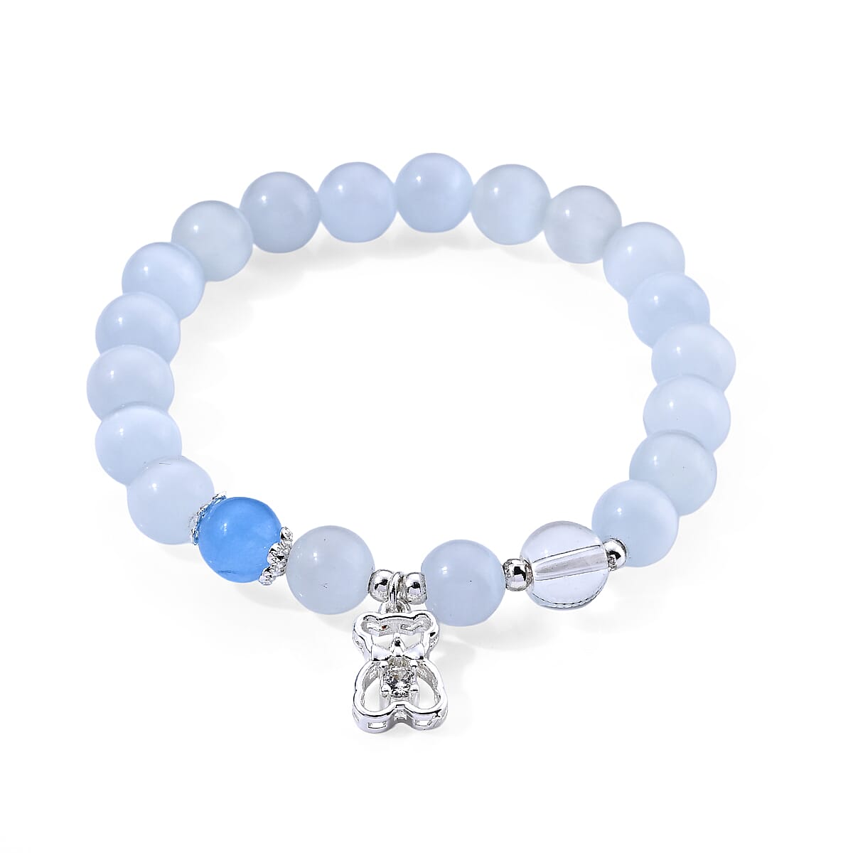 Lab Created Cat's Eye and Aquamarine 75.00 ctw Bracelet in Silvertone (6.00-6.50In)