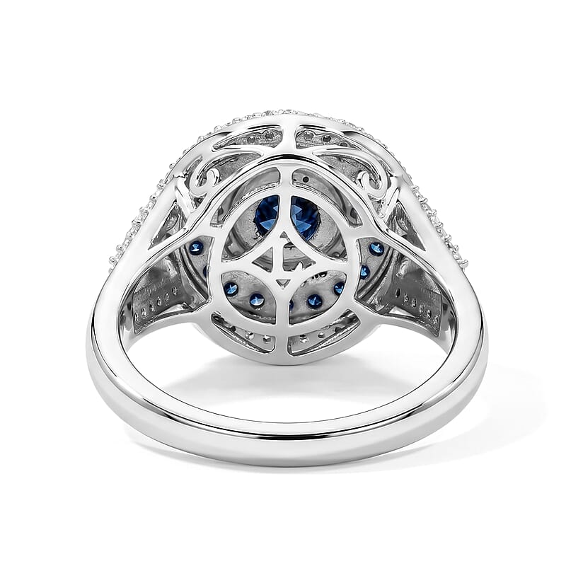 Luxuriant Lab Grown Blue Diamond IR and Lab Grown Diamond VS 2.00 ctw Ring in Rhodium Over Sterling Silver (Size 10.0)