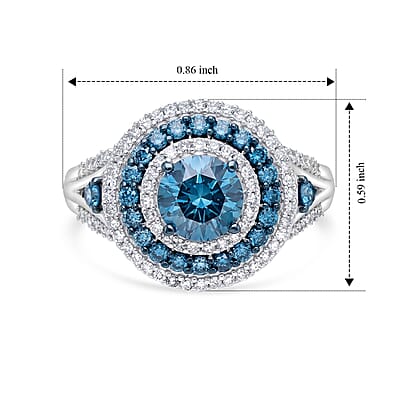 Luxuriant Lab Grown Blue Diamond IR and Lab Grown Diamond VS 2.00 ctw Ring in Rhodium Over Sterling Silver (Size 10.0)