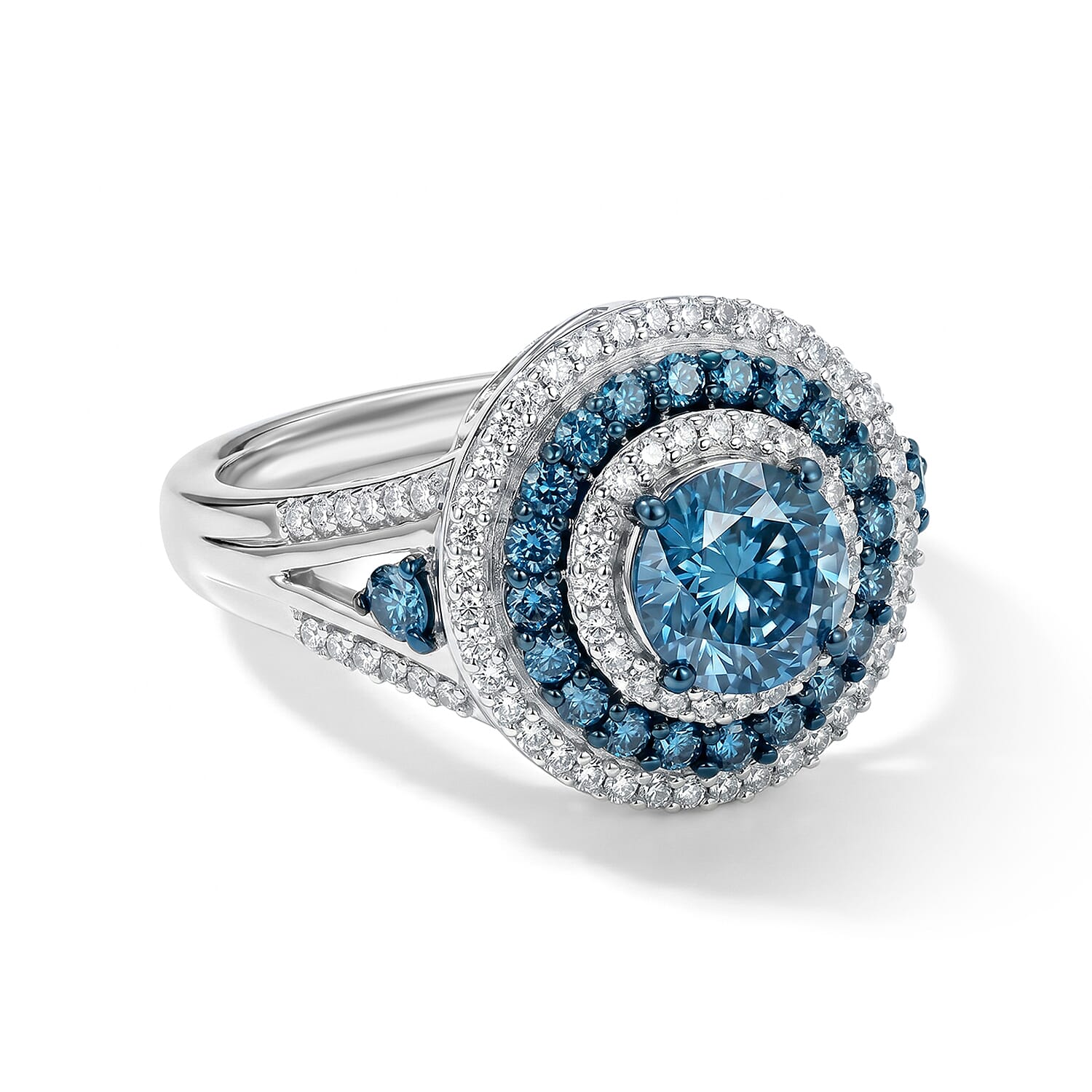 Luxuriant Lab Grown Blue Diamond IR and Lab Grown Diamond VS 2.00 ctw Ring in Rhodium Over Sterling Silver (Size 7.0)