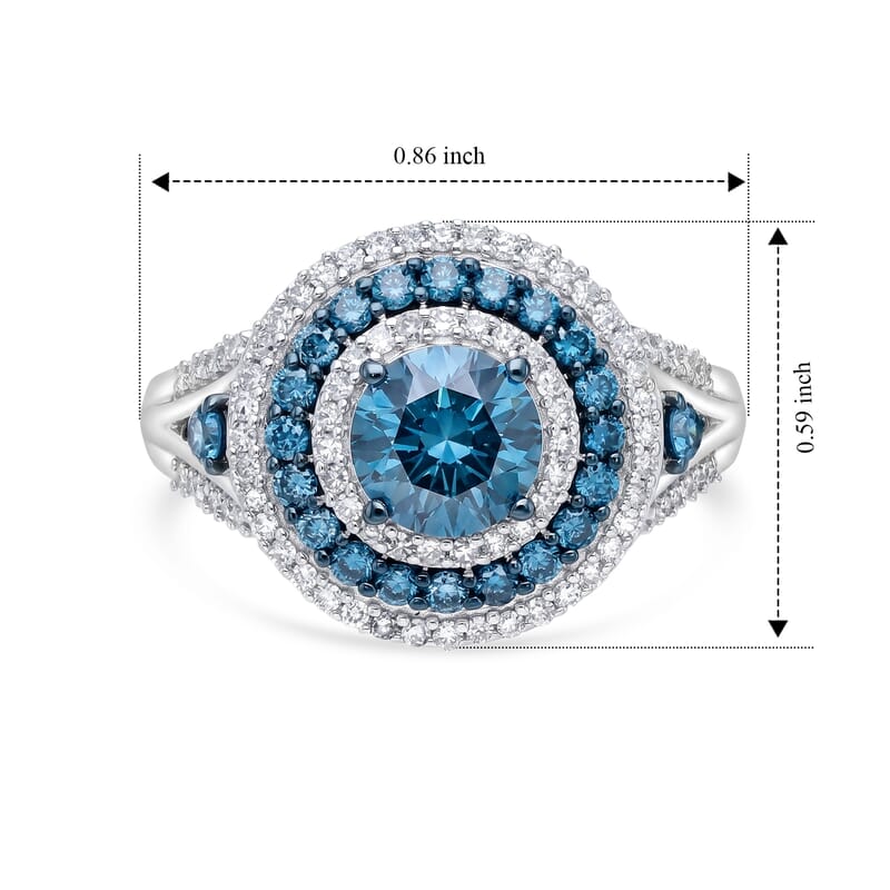 Luxuriant Lab Grown Blue Diamond IR and Lab Grown Diamond VS 2.00 ctw Ring in Rhodium Over Sterling Silver (Size 7.0)