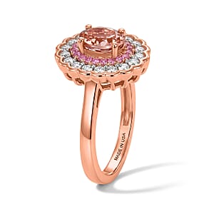 D'Joy Premium Blush Tourmaline and Multi Gemstone 1.50 ctw Blush Bloom Halo Ring in 18K Vermeil Rose Gold Over Sterling Silver (Size 10.0)