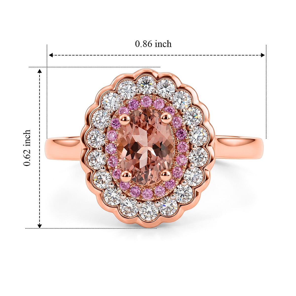 D'Joy Premium Blush Tourmaline and Multi Gemstone 1.50 ctw Blush Bloom Halo Ring in 18K Vermeil Rose Gold Over Sterling Silver (Size 10.0) image number 5