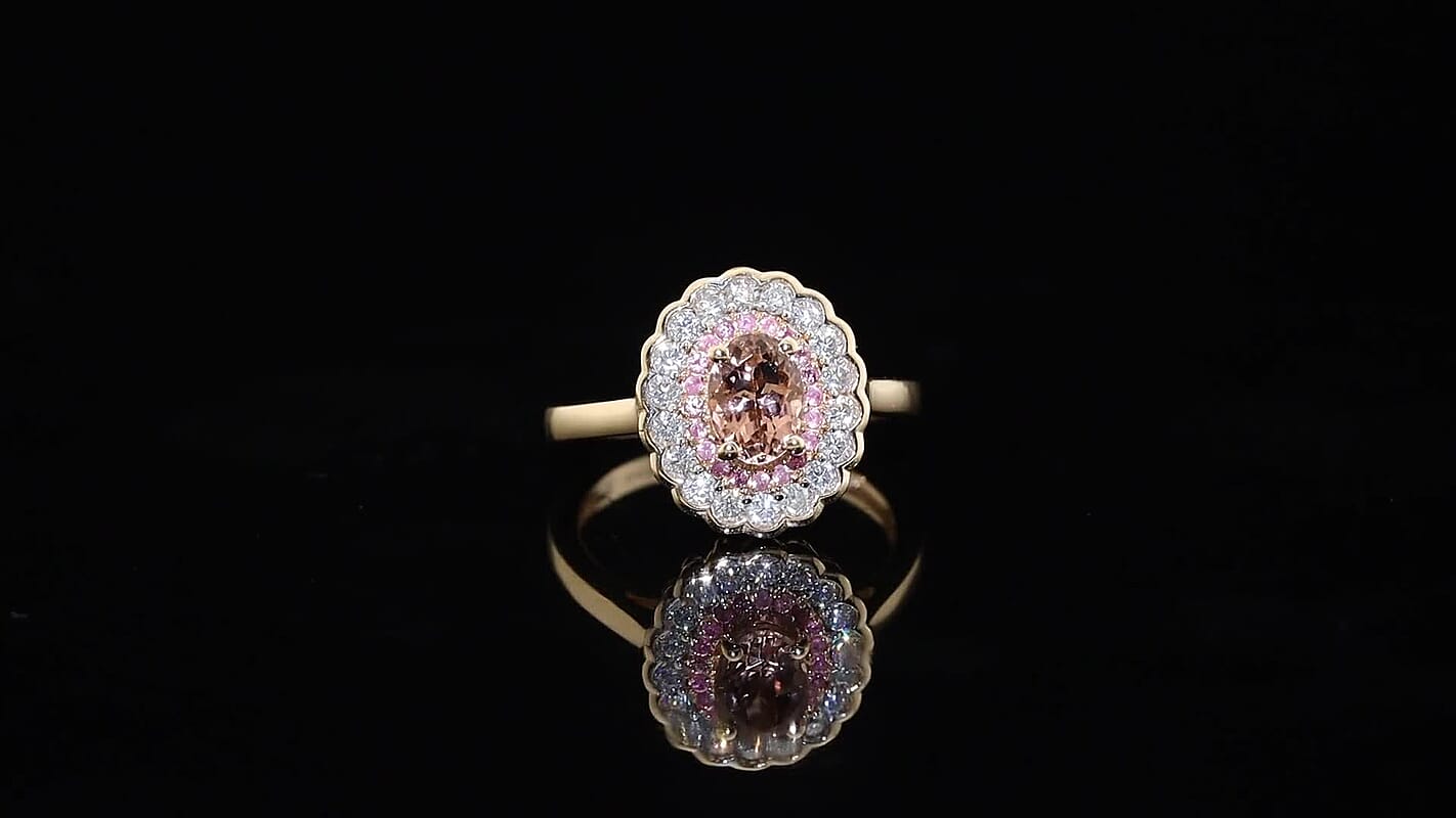 D'Joy Premium Blush Tourmaline, Multi Gemstone Blush Bloom Halo Ring in 18K Vermeil RG Over Sterling Silver (Size 10.0) 1.50 ctw