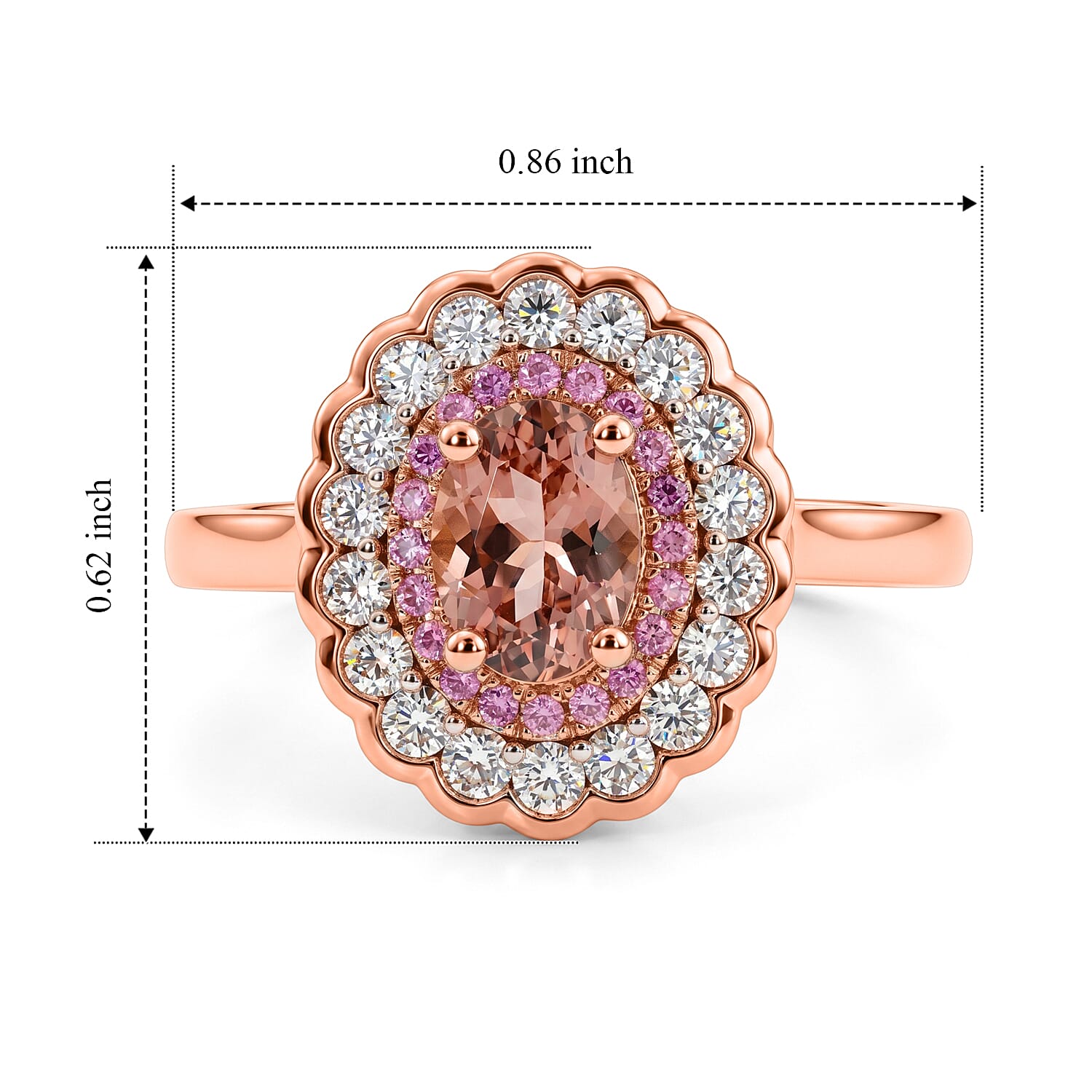 D'Joy Premium Blush Tourmaline and Multi Gemstone 1.50 ctw Blush Bloom Halo Ring in 18K Vermeil Rose Gold Over Sterling Silver (Size 5.0)