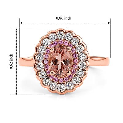 D'Joy Premium Blush Tourmaline and Multi Gemstone 1.50 ctw Blush Bloom Halo Ring in 18K Vermeil Rose Gold Over Sterling Silver (Size 5.0)