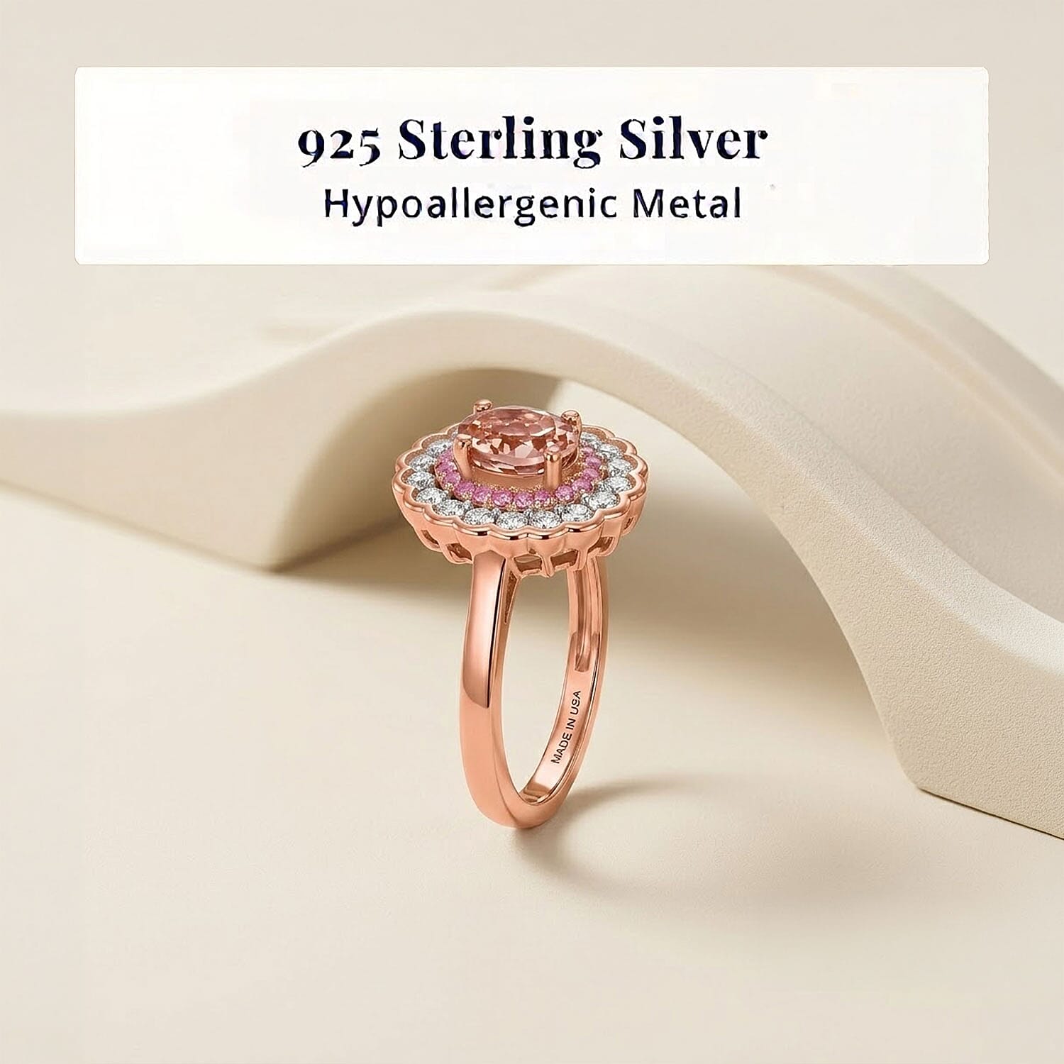 D'Joy Premium Blush Tourmaline and Multi Gemstone 1.50 ctw Blush Bloom Halo Ring in 18K Vermeil Rose Gold Over Sterling Silver (Size 6.0)