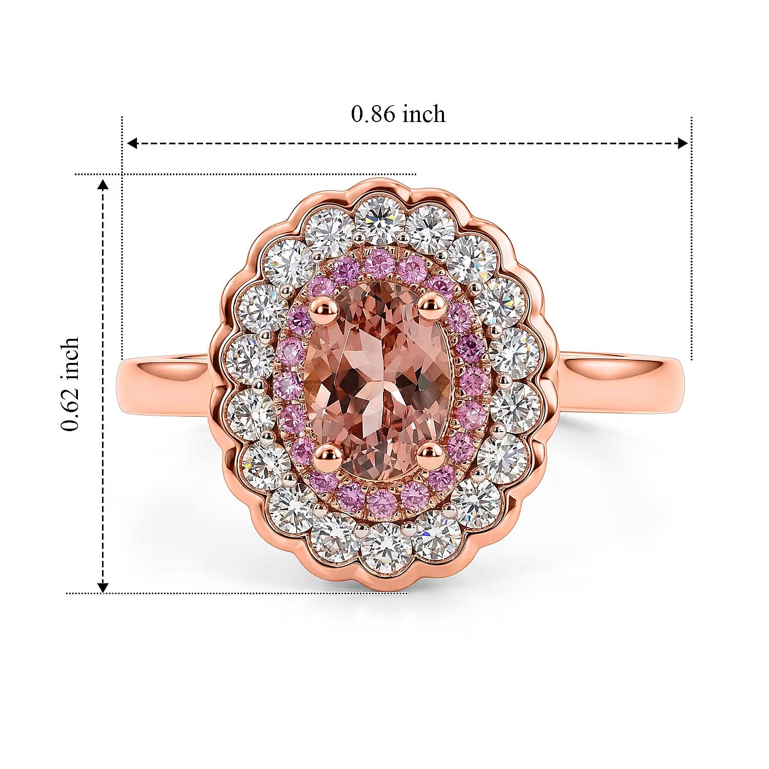 D'Joy Premium Blush Tourmaline and Multi Gemstone 1.50 ctw Blush Bloom Halo Ring in 18K Vermeil Rose Gold Over Sterling Silver (Size 6.0)