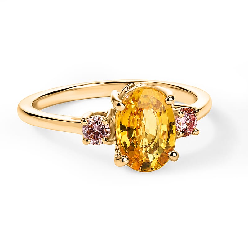AAA Yellow Sapphire and Luxuriant Lab Grown Pink Diamond VS 1.70 ctw Ring in 10K Yellow Gold (Size 6.0)