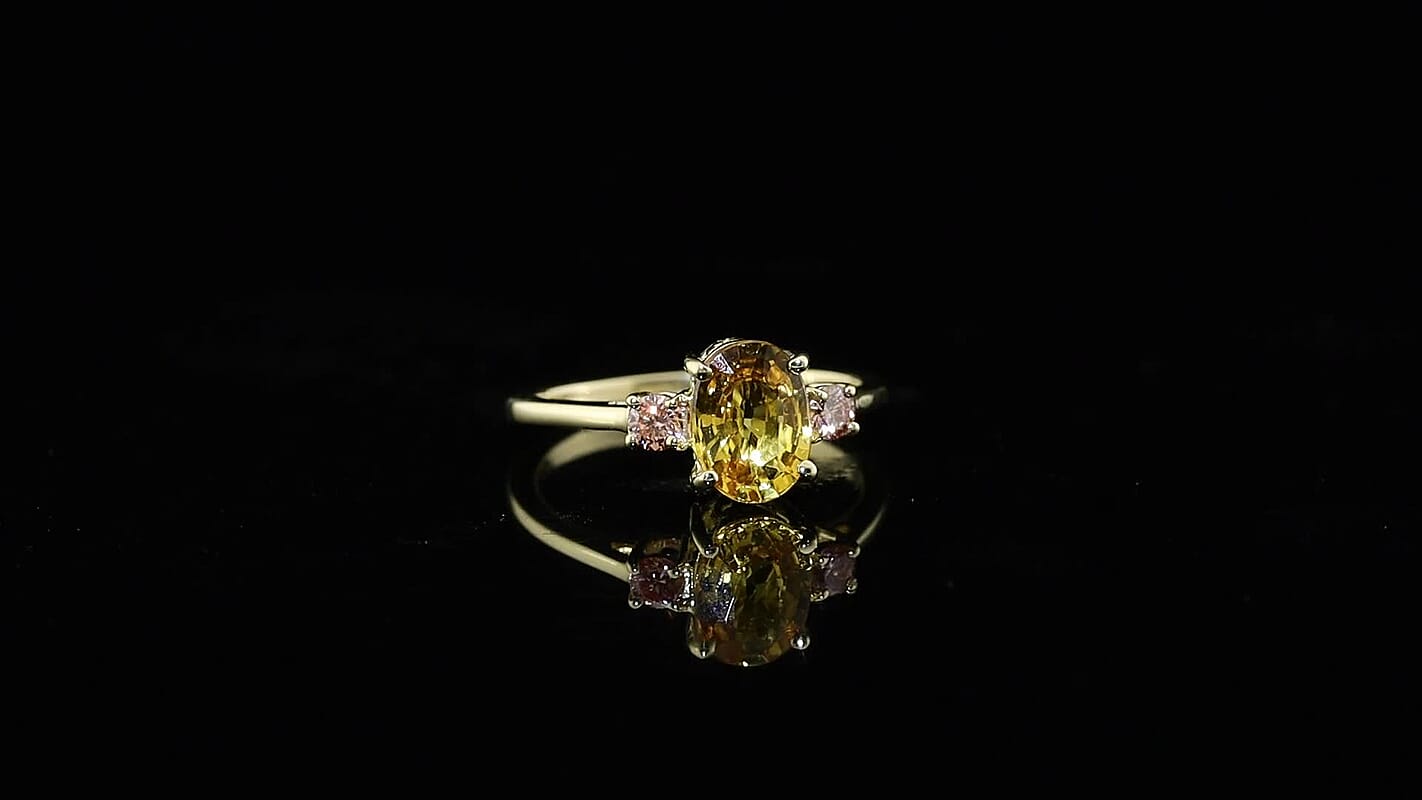 10K Yellow Gold AAA Yellow Sapphire, Luxuriant Lab Grown Pink Diamond (VS) Ring (Size 10.0) 1.70 ctw