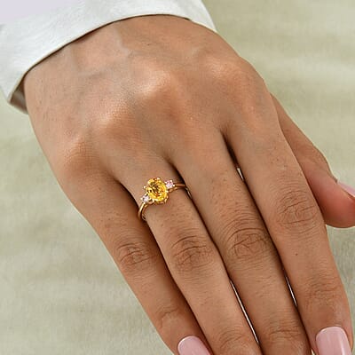 AAA Yellow Sapphire and Luxuriant Lab Grown Pink Diamond VS 1.70 ctw Ring in 10K Yellow Gold (Size  6.0)