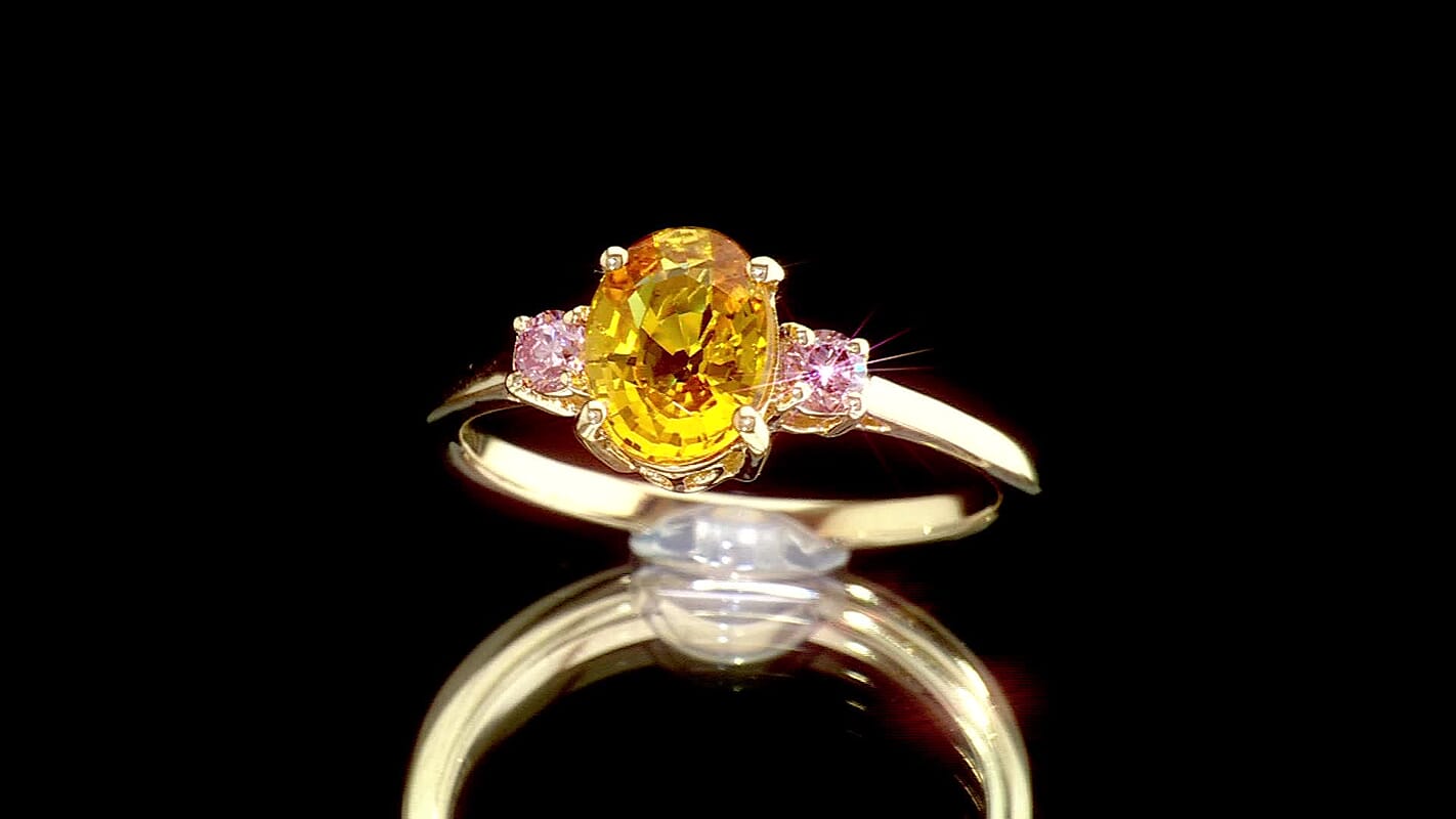 10K Yellow Gold AAA Yellow Sapphire, Luxuriant Lab Grown Pink Diamond (VS) Ring (Size 10.0) 1.70 ctw