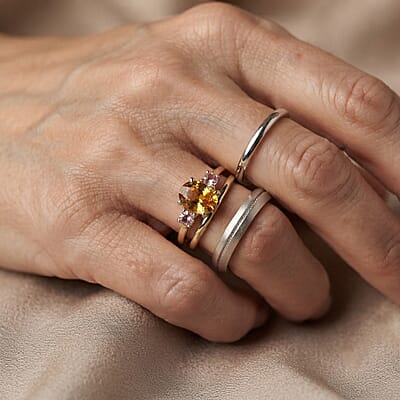AAA Yellow Sapphire and Luxuriant Lab Grown Pink Diamond VS 1.70 ctw Ring in 10K Yellow Gold (Size  6.0)