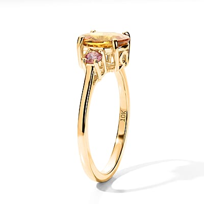 AAA Yellow Sapphire and Luxuriant Lab Grown Pink Diamond VS 1.70 ctw Ring in 10K Yellow Gold (Size  6.0)