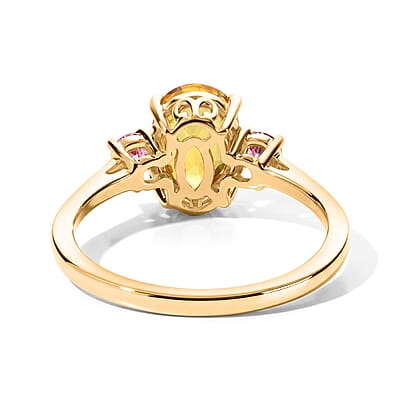 AAA Yellow Sapphire and Luxuriant Lab Grown Pink Diamond VS 1.70 ctw Ring in 10K Yellow Gold (Size  6.0)