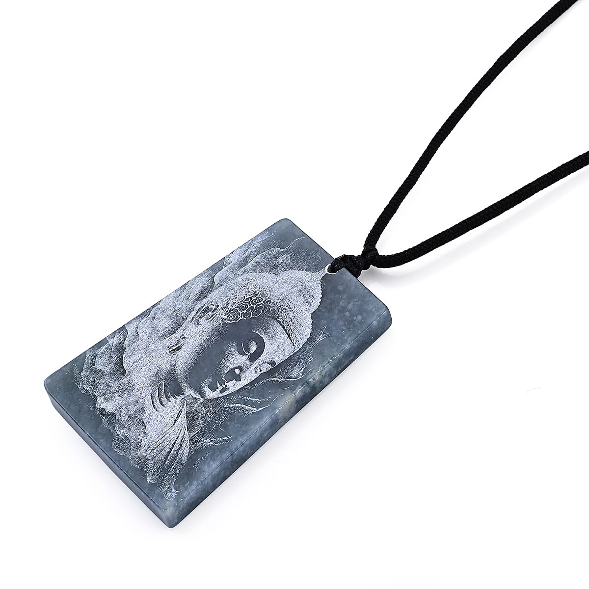 Natural Olmec Jadeite 120.00 ctw Buddha Black Cord Necklace (28 Inches)