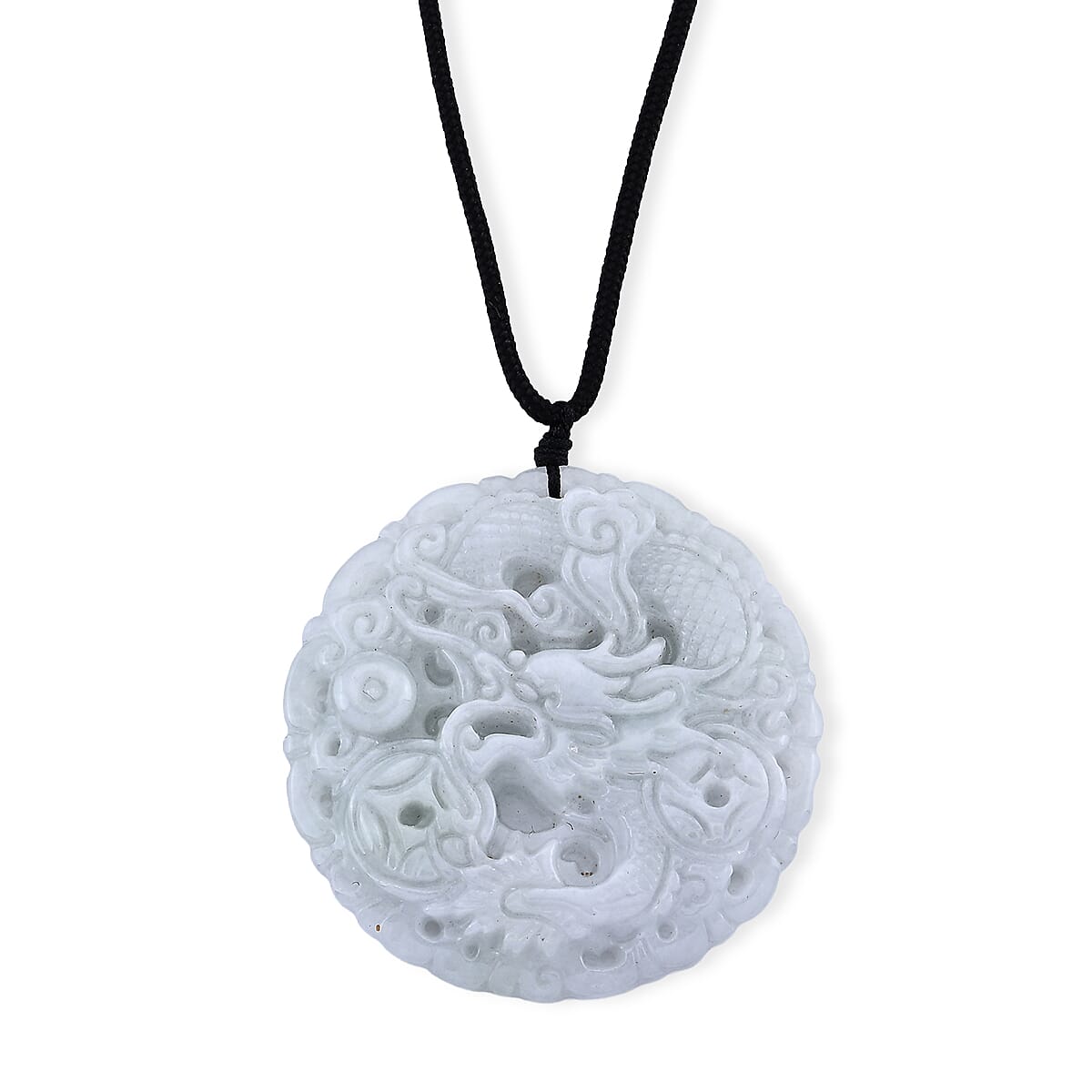 Natural Jade 110.00 ctw Dragon Black Cord Necklace (28 Inches)