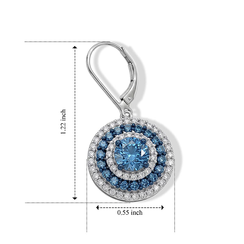 Luxuriant Lab Grown Blue Diamond IR and Lab Grown Diamond VS 2.50 ctw Earrings in Rhodium Over Sterling Silver