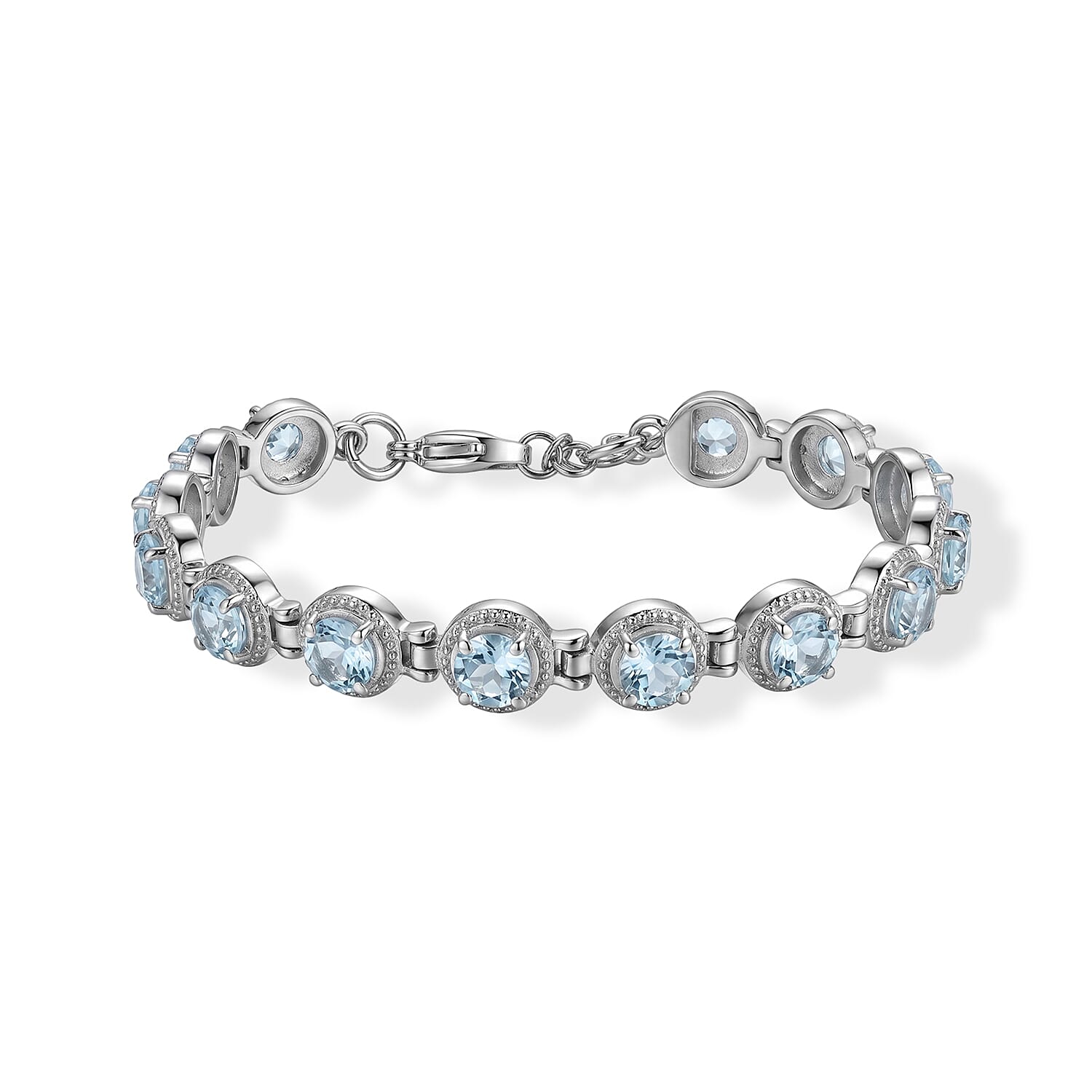 EverTrue Sky Blue Topaz 10.10 ctw Vintage Station Bracelet in Stainless Steel (6.50 In)