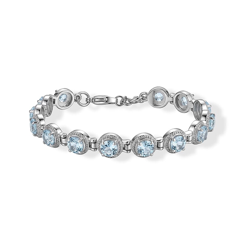 EverTrue Sky Blue Topaz 10.10 ctw Vintage Station Bracelet in Stainless Steel (6.50 In)
