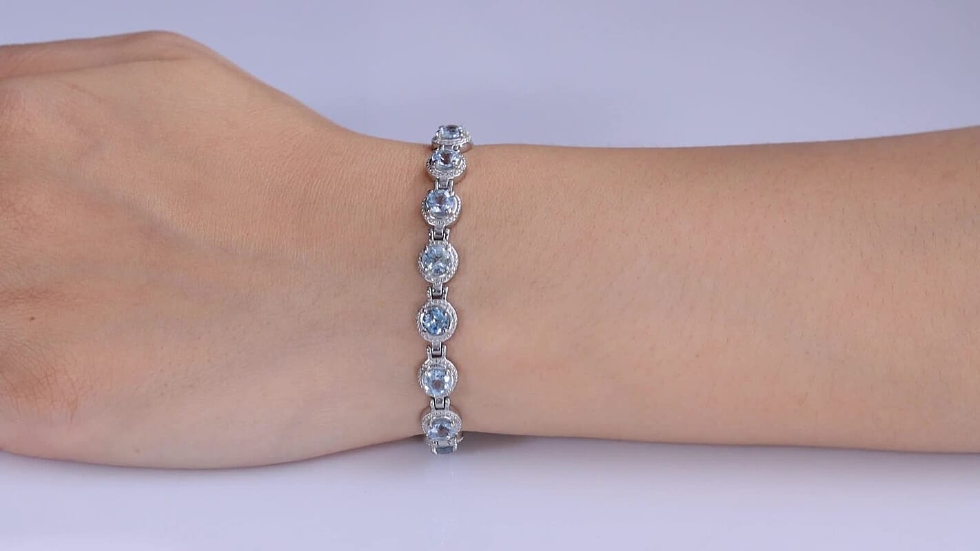 Epic Deal EverTrue Sky Blue Topaz Vintage Station Bracelet in Stainless Steel (6.50 In) 10.10 ctw