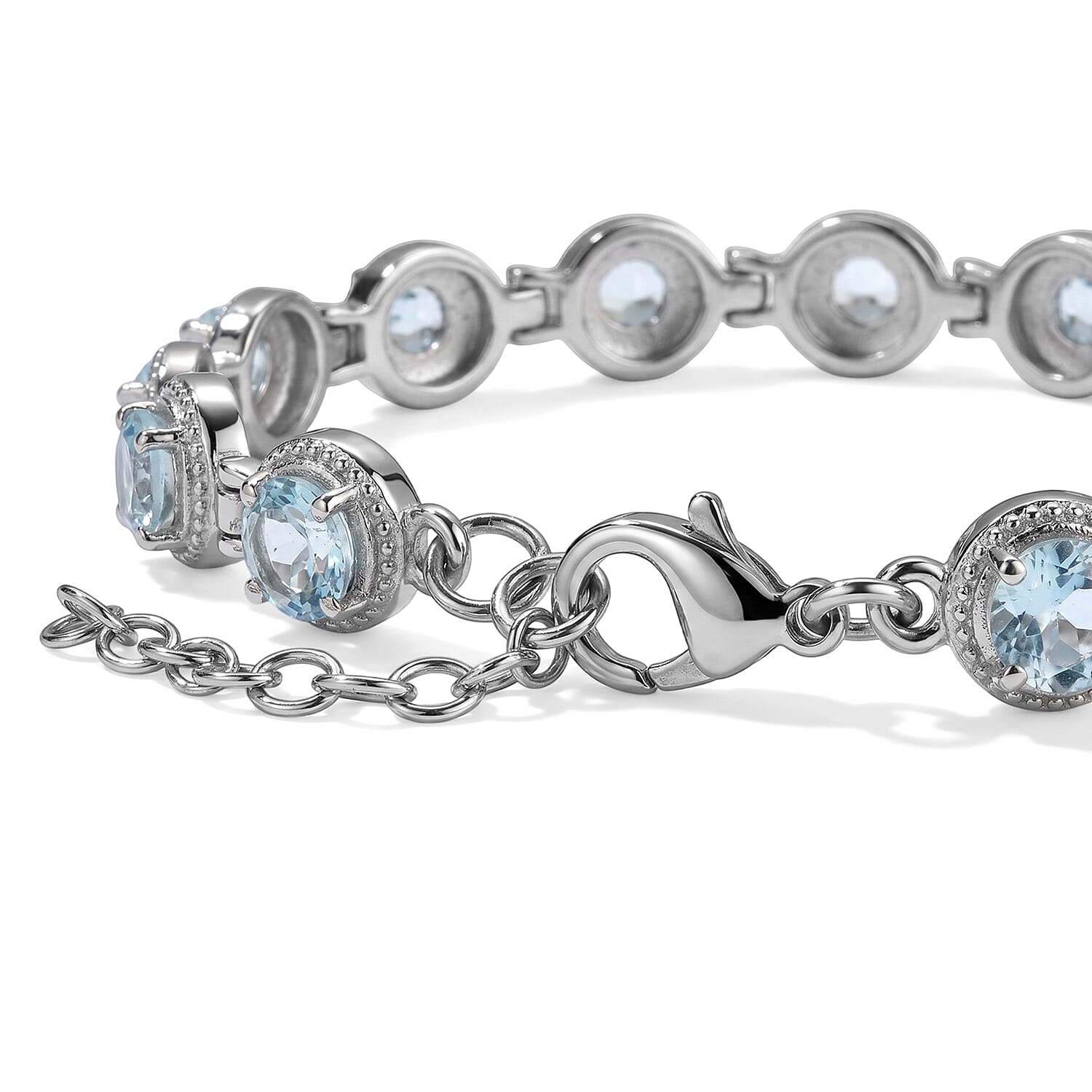 EverTrue Sky Blue Topaz 10.10 ctw Vintage Station Bracelet in Stainless Steel (6.50 In)