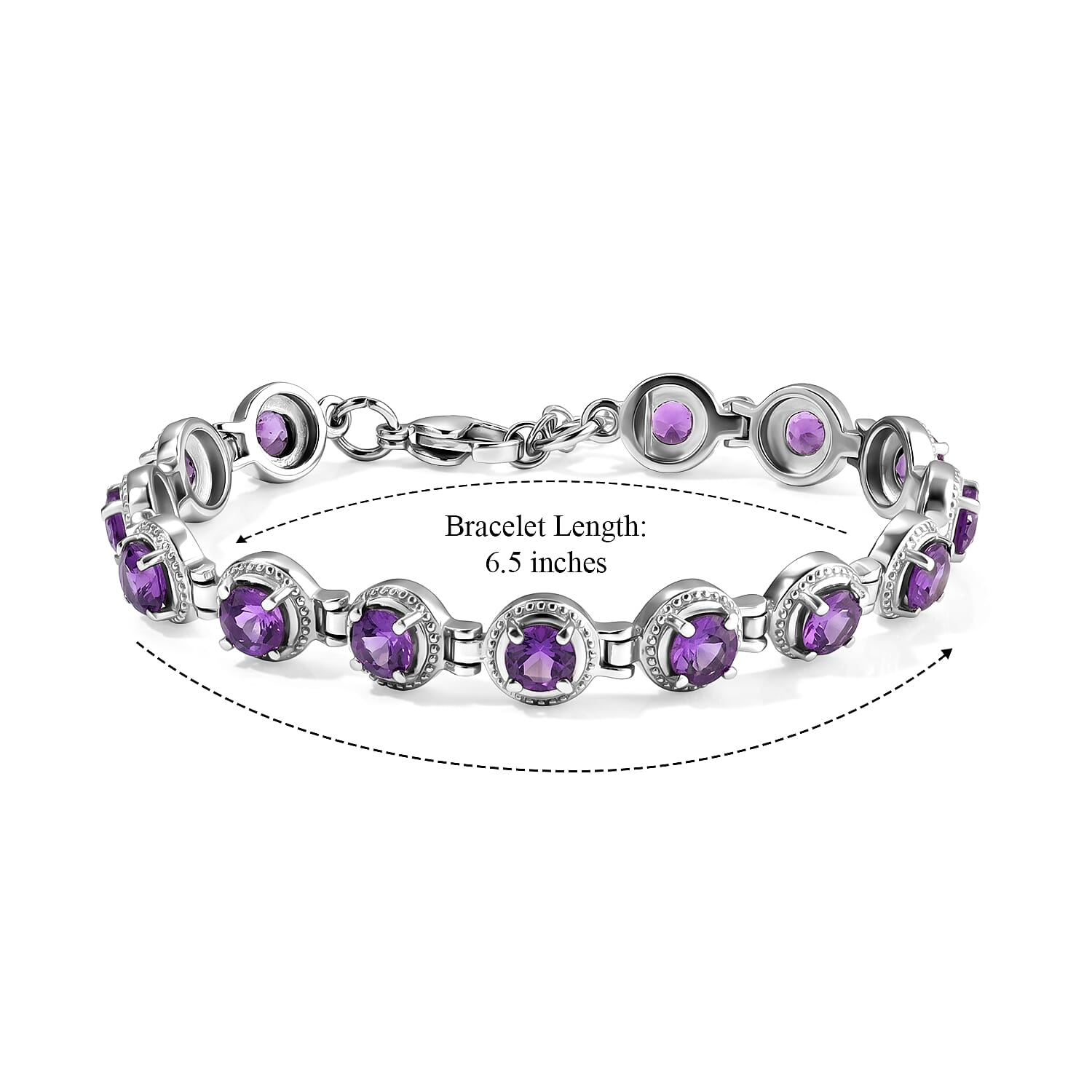 EverTrue African Amethyst 6.00 ctw Vintage Station Bracelet in Stainless Steel (6.50 In)