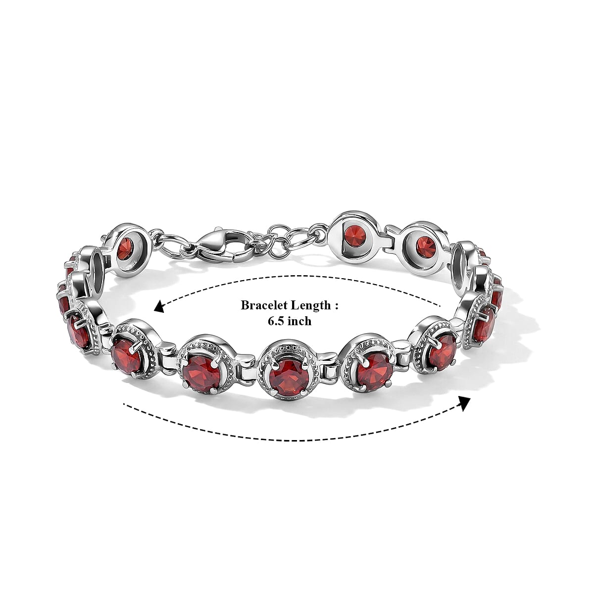 EverTrue Mozambique Garnet 8.70 ctw Bracelet in Stainless Steel (6.50 In) image number 2