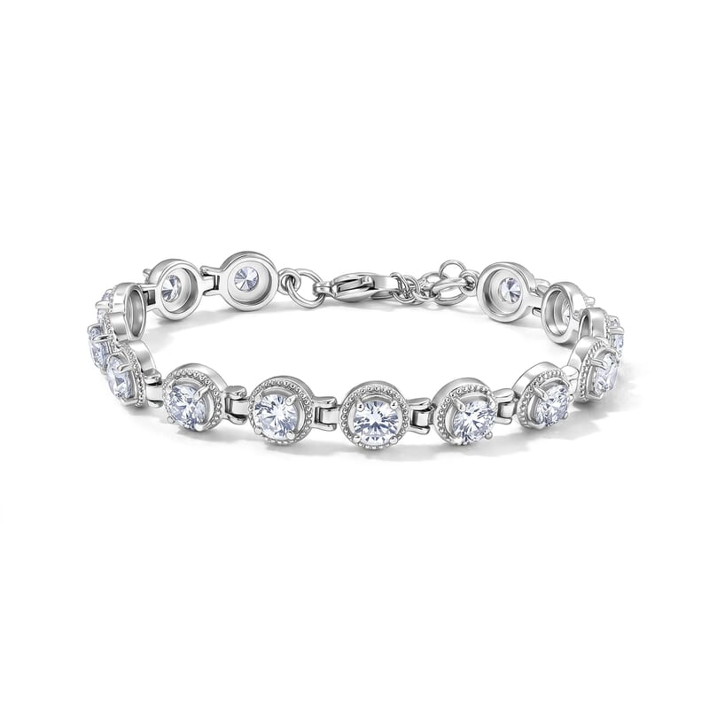 EverTrue White Topaz 9.80 ctw Vintage Station Bracelet in Stainless Steel (6.50 In)