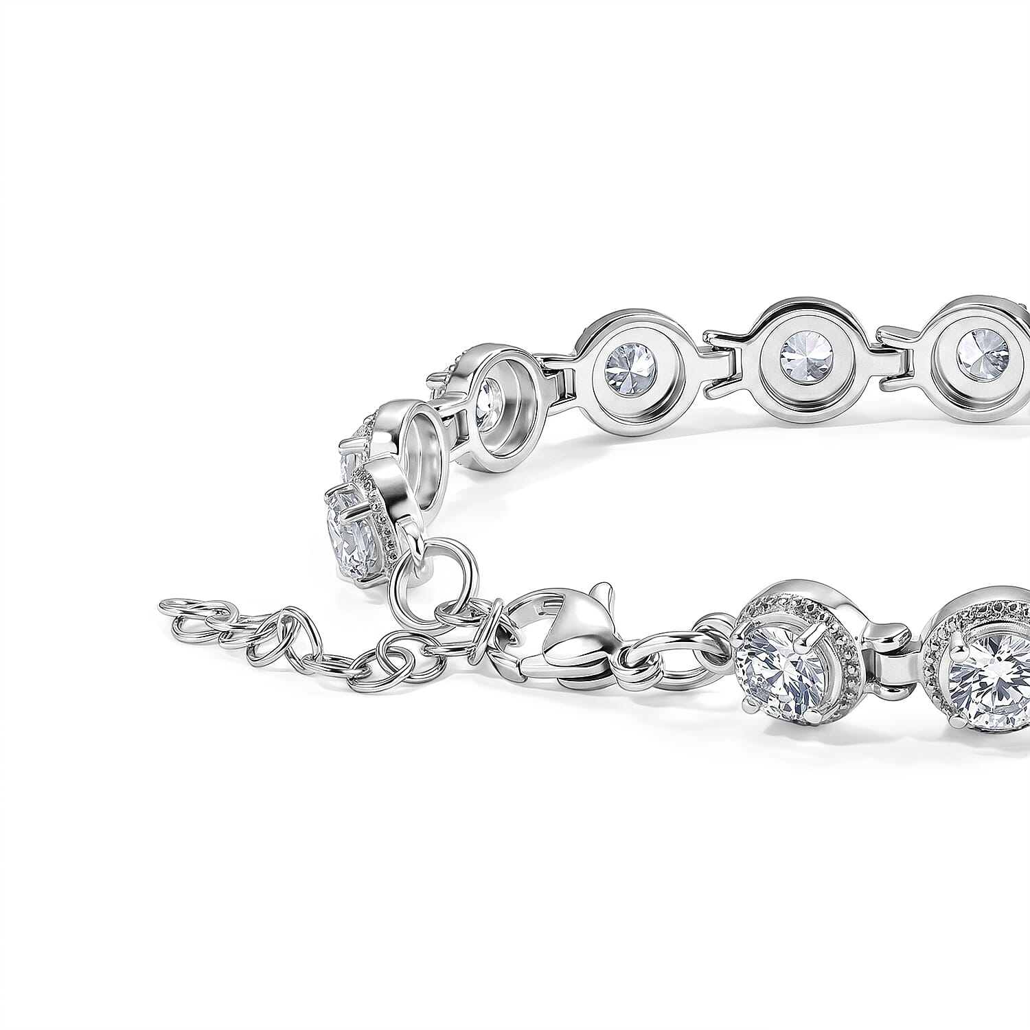 EverTrue White Topaz 9.80 ctw Vintage Station Bracelet in Stainless Steel (6.50 In)