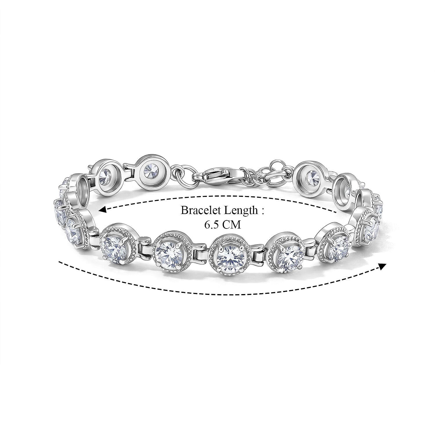 EverTrue White Topaz 9.80 ctw Vintage Station Bracelet in Stainless Steel (6.50 In)