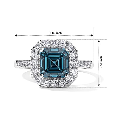 Luxuriant Lab Grown Blue Diamond (IR) and Lab Grown Diamond VS 2.50 ctw Halo Ring in 950 Platinum (Size  5.0)  6 Grams