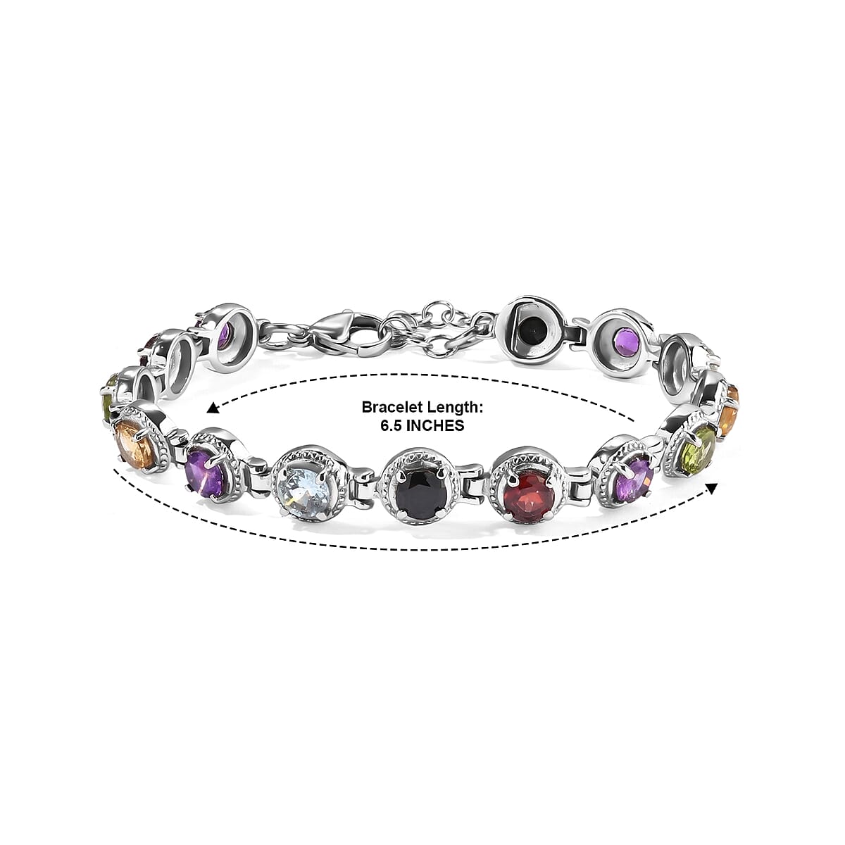 EverTrue Multi Gemstone 6.35 ctw Bracelet in Stainless Steel (6.50 In) image number 4