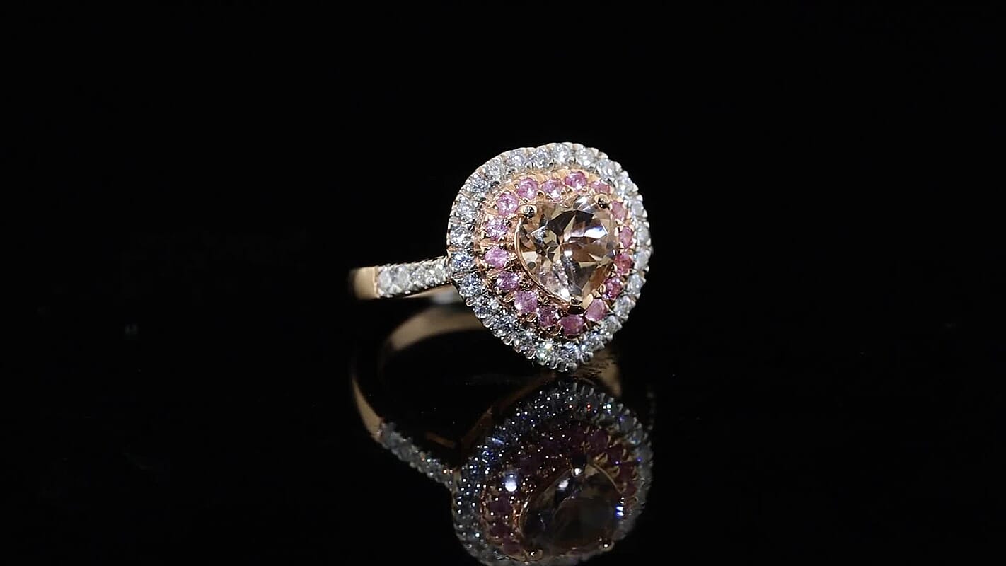 D'Joy Premium Marropino Morganite, Multi Gemstone Heart Ring in 18K Vermeil RG Over Sterling Silver (Size 10.0) 1.75 ctw