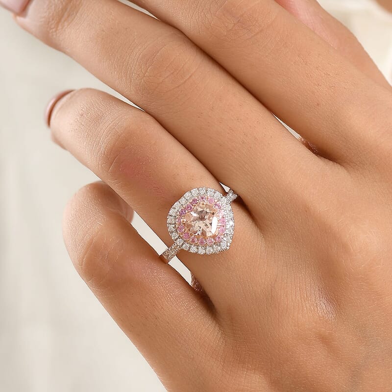 D'Joy Premium Marropino Morganite and Multi Gemstone 1.75 ctw Ring in 18K Vermeil RG Over Sterling Silver (Size 5.0)